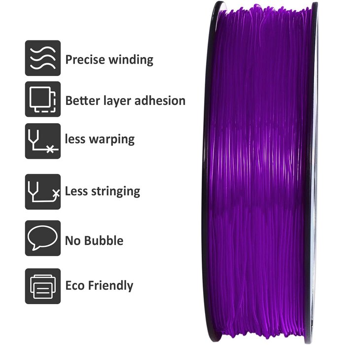 GIANTARM TPU-PRPL - GiantArm Clear Purple TPU Filament 1.75mm, Shore 95A Flexible 3D Printer Filament with High Elasticity, 1KG (2.2lbs) Spool, Dimensional Accuracy ±0.03mm, Fits Most FDM Printers