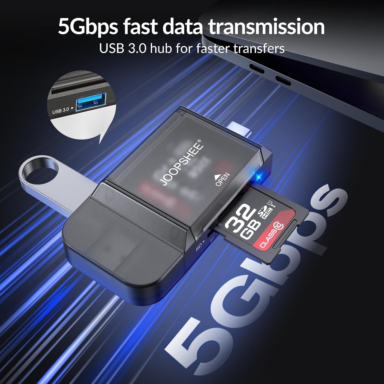 HOIOS SD Card Reader USB-C, 3-in-1 Memory Card Reader