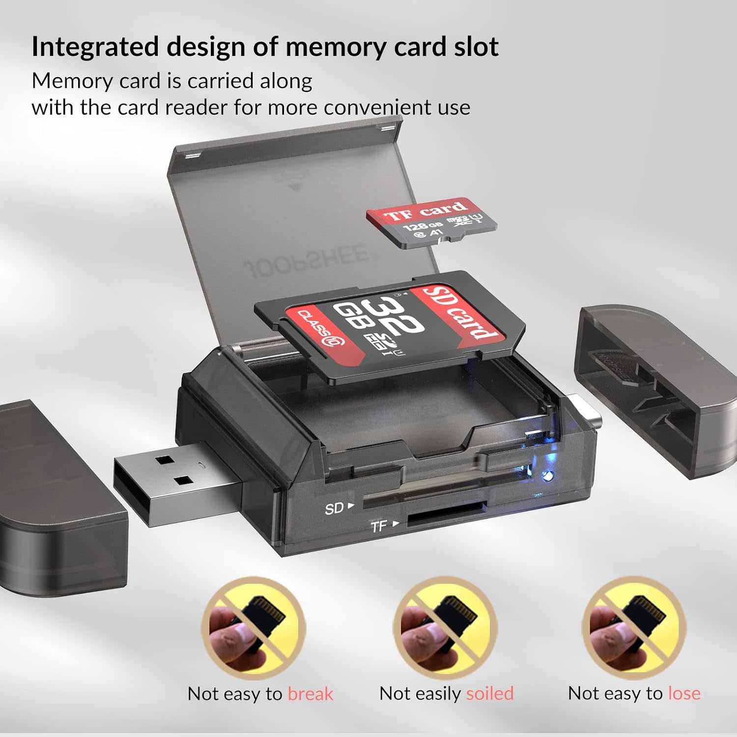HOIOS SD Card Reader USB-C, 3-in-1 Memory Card Reader