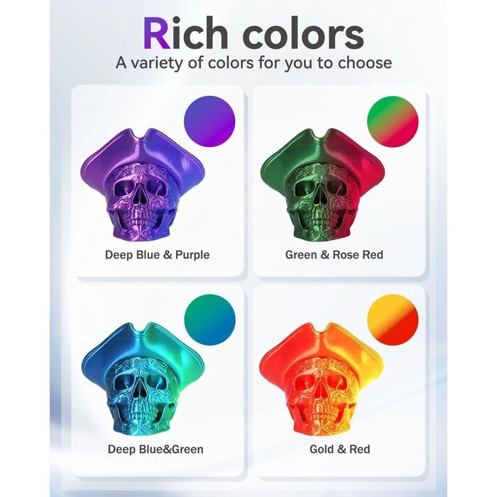 EPELAY-SILK-PLA-GRN-RED - Epelay Silk PLA Green and Rose Red, 3D Printer Filament Bundle, Dual Color, 250g Per Spool, 1.75mm 3D Printing Filament, Dual-Color Silk Finish, Neatly Wound, Fits Most FDM 3D Printers