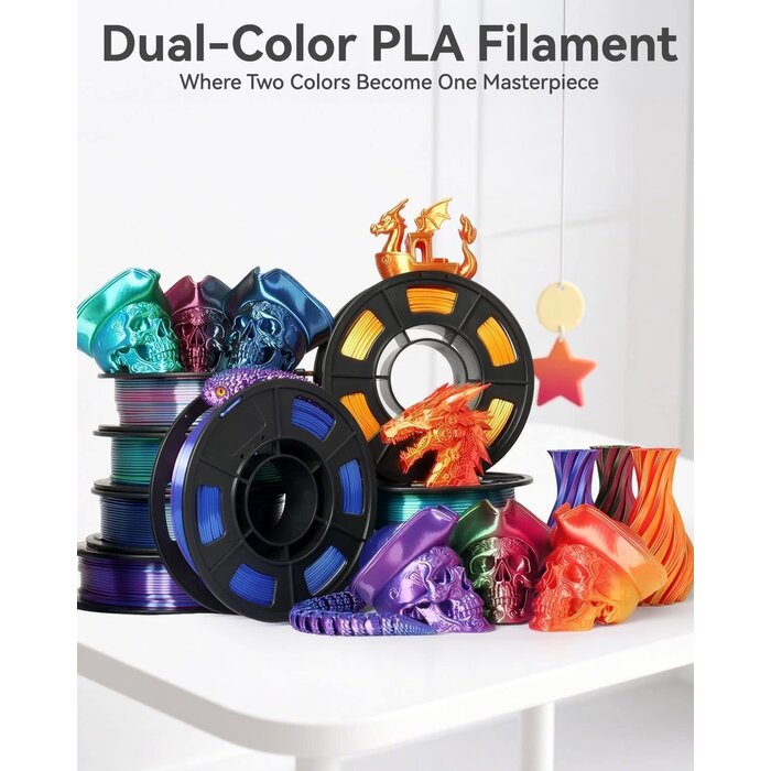 EPELAY-SILK-PLA-GRN-RED - Epelay Silk PLA Green and Rose Red, 3D Printer Filament Bundle, Dual Color, 250g Per Spool, 1.75mm 3D Printing Filament, Dual-Color Silk Finish, Neatly Wound, Fits Most FDM 3D Printers