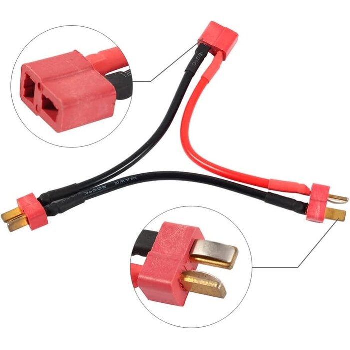 T-PLUG/DEANS-F2DUAL/M  - FLY RC T-Plug/Deans Parallel Connector 1 Female to 2 Male Battery Connector Cable for RC LiPO Battery (1 Female to 2 Male)