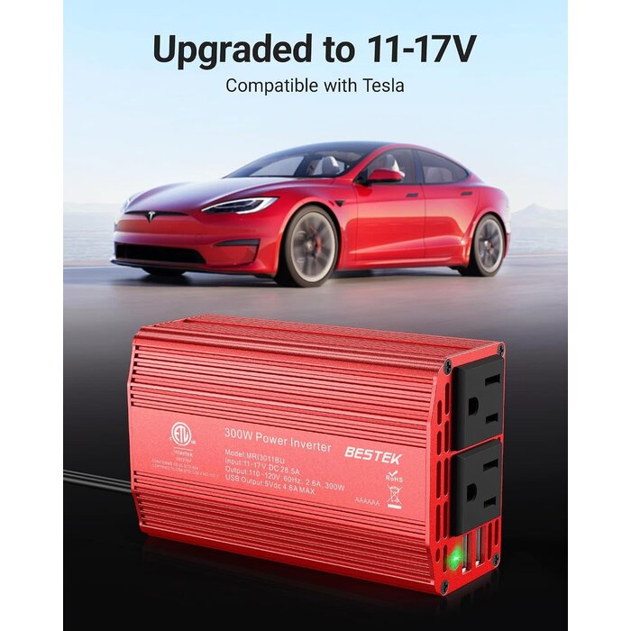 300W-INVERTER - BESTEK Power Inverter DC 12-17V to AC 110V - 300W Car Plug Adapter Outlet