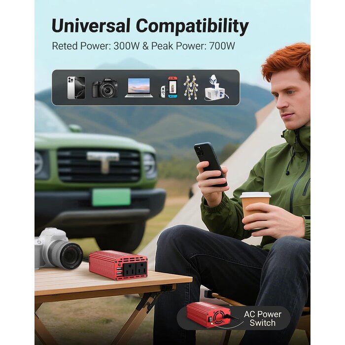 300W-INVERTER - BESTEK Power Inverter DC 12-17V to AC 110V - 300W Car Plug Adapter Outlet