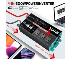 500W Continuous/1000W Peak Car Power Inverter DC 12V to AC 110V Adapter with 2 AC Outlets and 2A USB Charging Port
