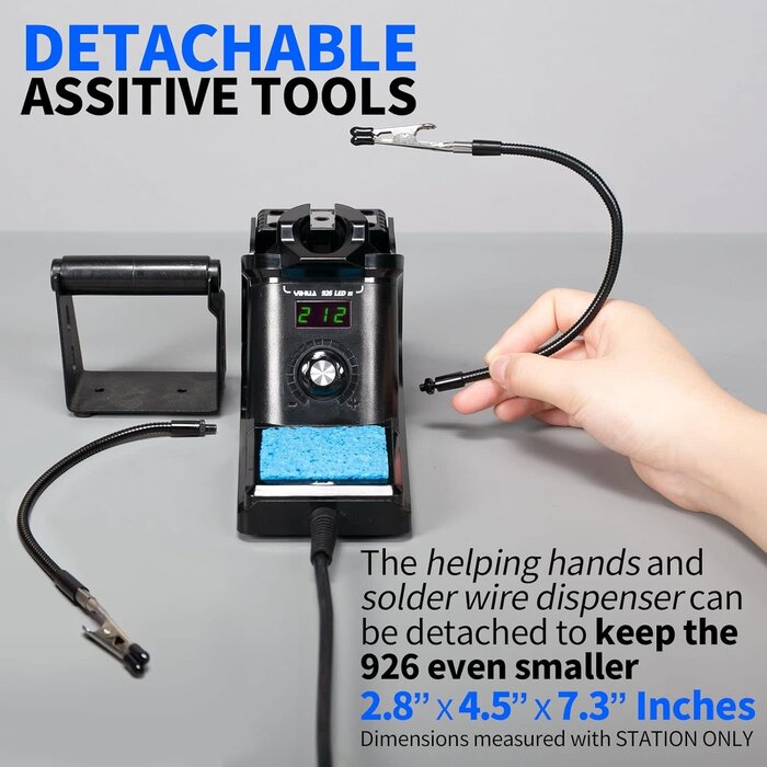 60W Digital Display Soldering Iron Station Kit w 2 Helping Hands, 6 Extra Iron Tips, Lead-Free Solder, Solder Sucker, S/S Tweezers, °C/ºF Conversion, Auto Sleep & Calibration Support