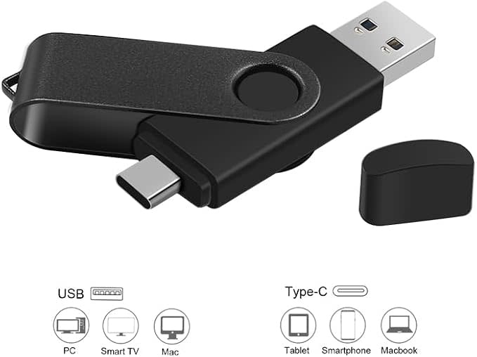 USBC-256GB-FD - MORIC 256GB Dual USB Flash Drive USB C & USB A 2-in-1 Thumb Drive for PC,External Memory Stick for Photos/Videos