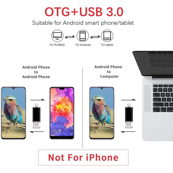 USBC-128GB-FD - Vansuny 128GB USB C Flash Drive 2 in 1 OTG USB 3.0+USB C Memory Stick with Keychain Thumb Drive Photo Stick Jump Drive for Android Smartphones, Computers, MacBook, Tablets, PC