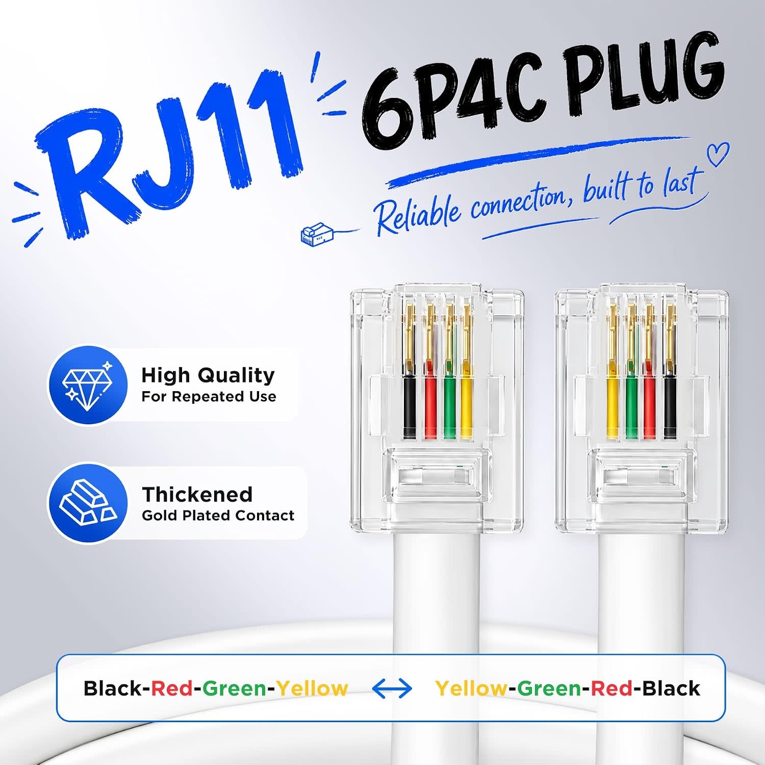 Uvital White Phone Line Cord (25ft)
