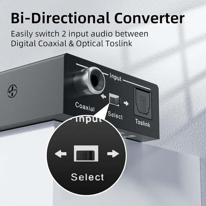 RFOCDC-B2 - LUKFOCAB Optical-to-Coaxial or Coax-to-Optical Digital Audio Converter Adapter, LUKFOCAB Digital Coaxial to Optical Converter, Bi-Directional Coax Digital to/from Optical Toslink SPDIF Audio Converter/Repeater
