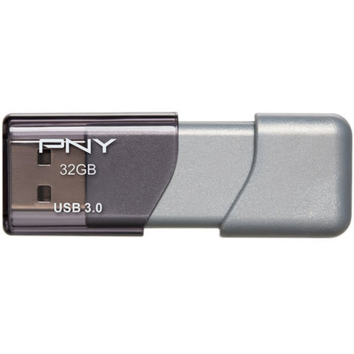 P-FD32GX10TBOP-MP - PNY 32GB Turbo Attaché 3 USB 3.0 Flash Drive,​ Up to 100MB/s Read, Grey, Lightweight, Sliding Collar, Durable, Data Storage and Transfer