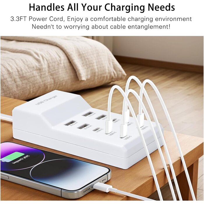 YC-A10 - YiMoXiuYuan USB Fast Charger, 10-Port Portable Charging Station, Suitable for Various Devices, Compatible with iPhone, iPad, Samsung, Google, Xiaomi, Huawei and Other USB Charging Devices