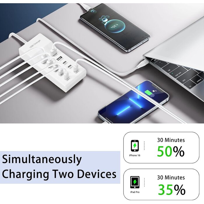 YC-A10 - YiMoXiuYuan USB Fast Charger, 10-Port Portable Charging Station, Suitable for Various Devices, Compatible with iPhone, iPad, Samsung, Google, Xiaomi, Huawei and Other USB Charging Devices