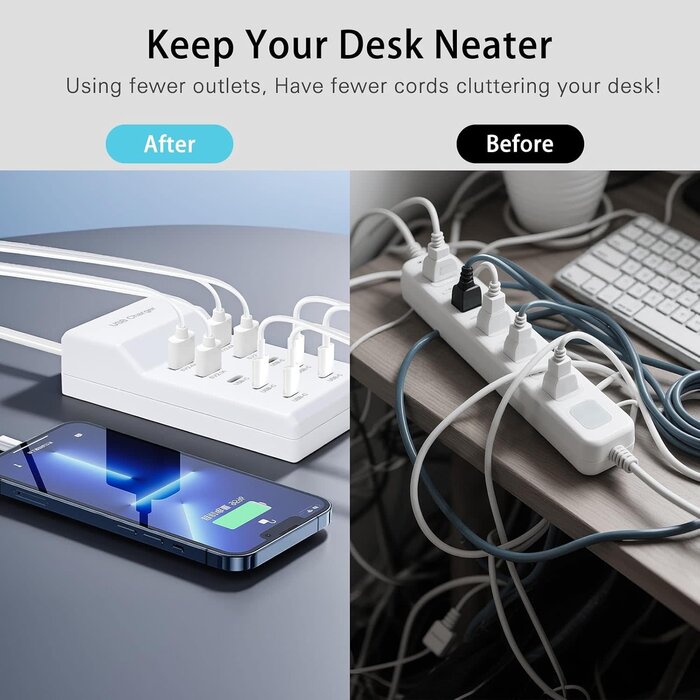 YC-A10 - YiMoXiuYuan USB Fast Charger, 10-Port Portable Charging Station, Suitable for Various Devices, Compatible with iPhone, iPad, Samsung, Google, Xiaomi, Huawei and Other USB Charging Devices
