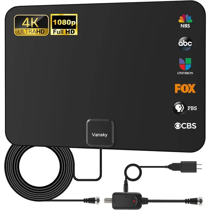 VS-TX01 - Vansky TV Antenna Indoor, Digital Amplified Indoor HDTV Antenna, 1080p VHF UHF Television Local Channels Detachable Signal Amplifier and 16.5ft Long Coax Cable