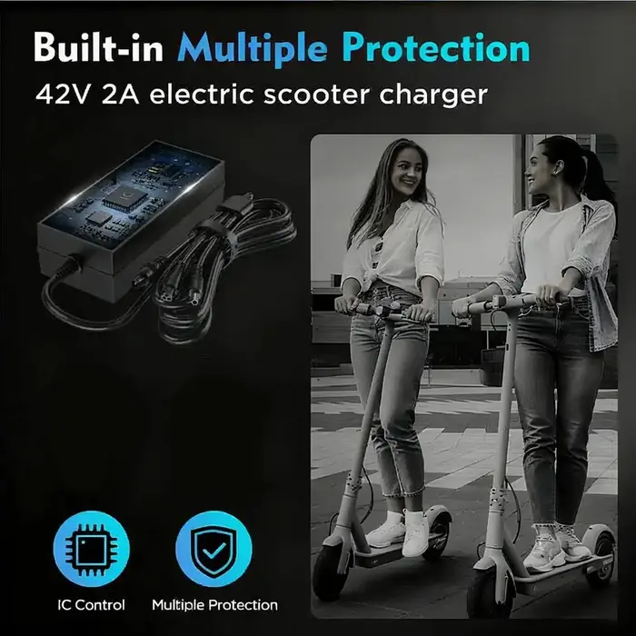 HK-42-2000 - EVAPLUS 42V 2A Electric Scooter Charger for 36V Lithium Battery, SGS Safe Fast Charger with 3 Types of Connectors, Compatible with Pocket Mod Sports Mod, Replacement Electric Scooter Charger