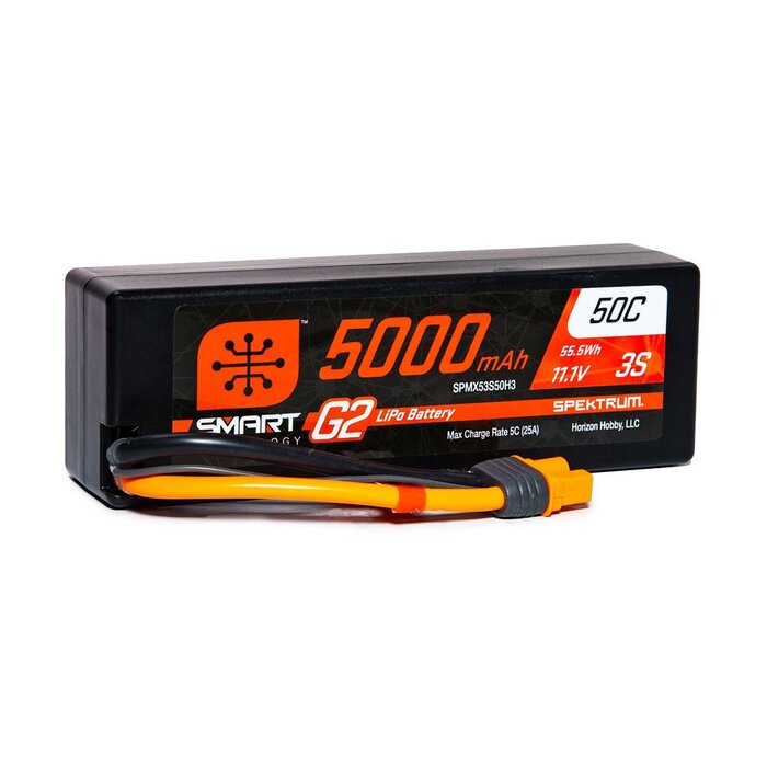 SPEKTRUM SPMX53S50H3 - Spektrum 11.1V 5000mAh 3S 50C Smart G2 Hardcase LiPo Battery: IC3