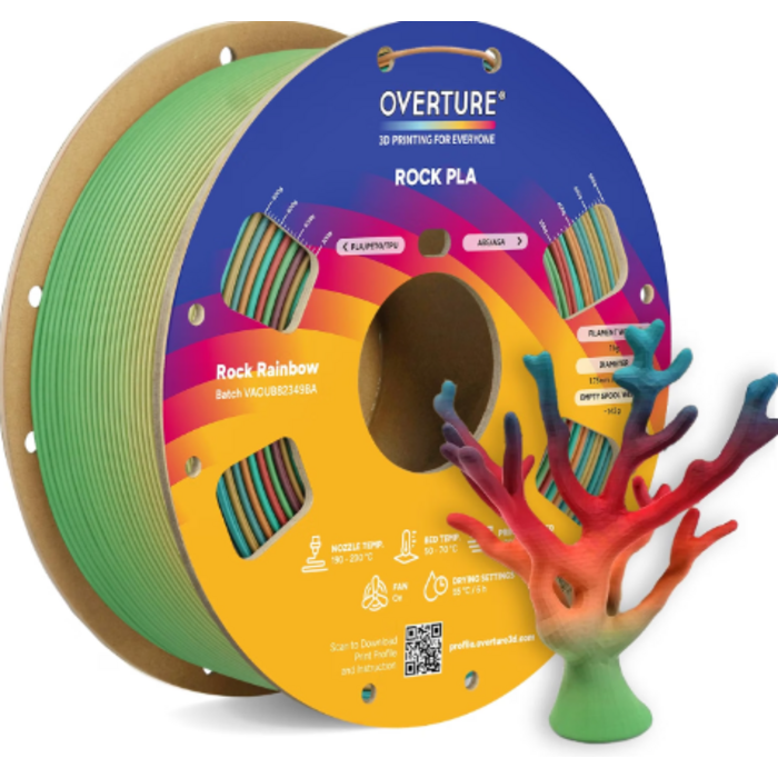 OVPLA-RCK-RNBW - OVERTURE Rainbow Rock PLA Filament 1.75mm, Marble PLA, 1kg Rock Rainbow Natural Stone-Like Finish, 1kg (2.2lbs), High Precision +/- 0.02mm, Fit Most FDM 3D Printers
