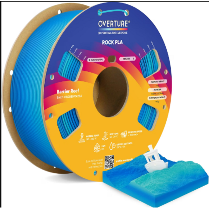 OVPLA-RCK-BARRIER-REEF - OVERTURE Barrier Reef Rock PLA Filament 1.75mm, Marble PLA, 1kg Barrier Reef Natural Stone-Like Finish, 1kg (2.2lbs), High Precision +/- 0.02mm, Fit Most FDM 3D Printers