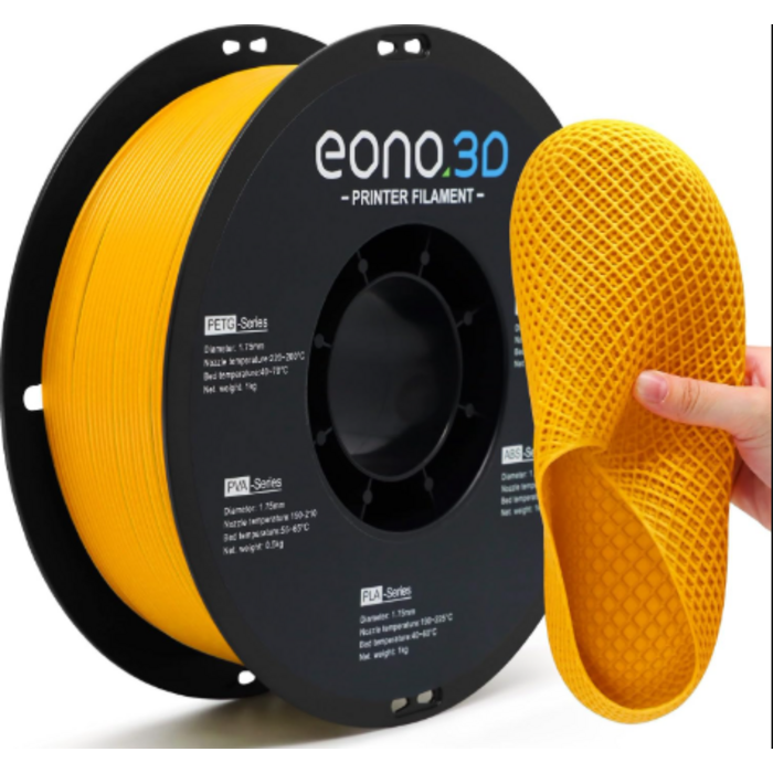 EONO3D-MTTE-YLLW-TPU - EONO3D Matte Yellow TPU Filament 1.75mm, 250g - Shore 95A Flexible & Durable TPU, Matte Green, Low-Gloss Matte Finish, Minimal Layer Lines, for Phone Cases, Wearables & Functional Parts