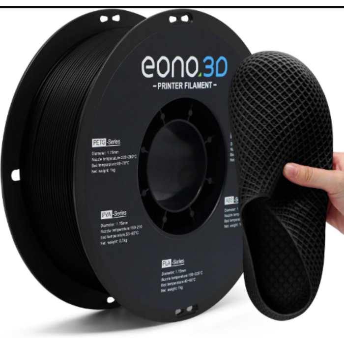 EONO3D-MTTE-BLK-TPU - EONO3D Matte Black TPU Filament 1.75mm, 250g - Shore 95A Flexible & Durable TPU, Matte Green, Low-Gloss Matte Finish, Minimal Layer Lines, for Phone Cases, Wearables & Functional Parts
