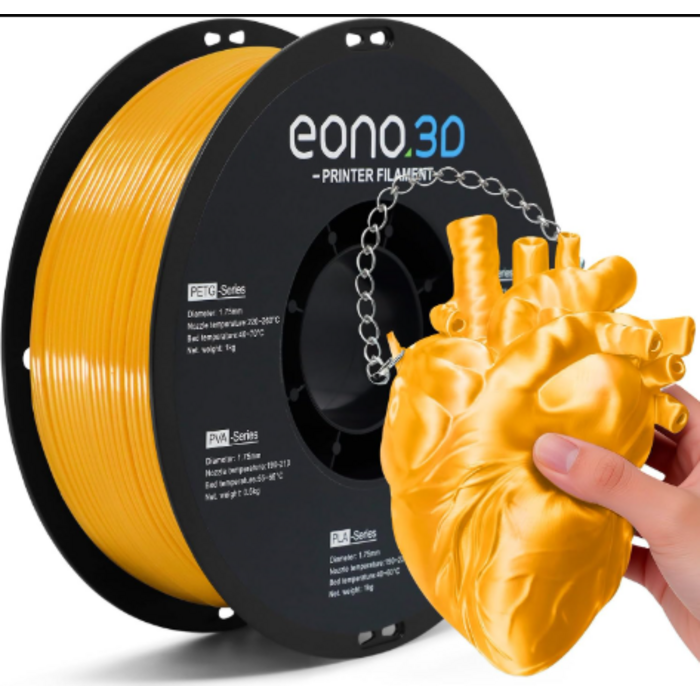 EONO3D-SLK-GLD-TPU - EONO3D Silk Gold TPU Filament 1.75mm, 1kg – Flexible & Glossy as Silk, Shore 95A TPU Silk Silver, Soft Yet Durable for Fashion, Decor & Functional Parts, Vacuum Sealed