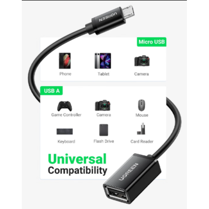 10396P - UGREEN On The Go Adapter Micro USB to USB OTG Cable for Samsung S7 S6 Edge S4 S3 LG G4 DJI Spark Mavic Remote Controller Android Tablets Black