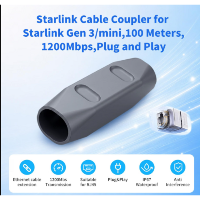 SCC1 - WESIZAR Starlink Gen 3/mini Cable Coupler, Plug & Play, 100 Meters, 1200Mbps, Stable And Rapid Data Transmission, Extension to RJ45, Supports Cat7, IP67 Waterproof, Suitable for Camping, Yachts, RV, Home