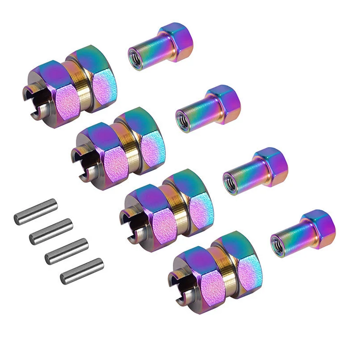 INJORA SCX24-54RW - INJORA 4 Pairs Rainbow 9mm(+5mm) Stainless Steel Extended Wheel Hexes For 1/24 SCX24 AX24