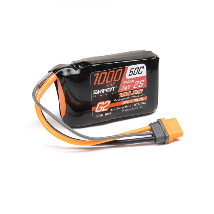 SPEKTRUM SPMX-1049 - Spektrum 7.4V 1000mAh 2S 50C Smart G2 Trail Pro LiPo Battery: IC2 (1/18 Axial Capra)