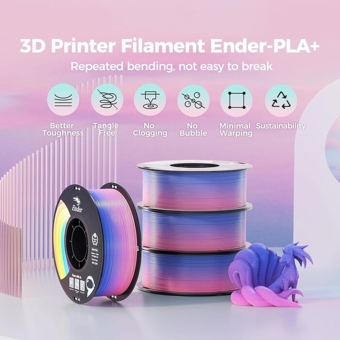 Creality CREALITY-PLA+-RNBW - Creality PLA+ 3D Printer Filament 1.75mm, Rainbow,1KG, 1-Pack
