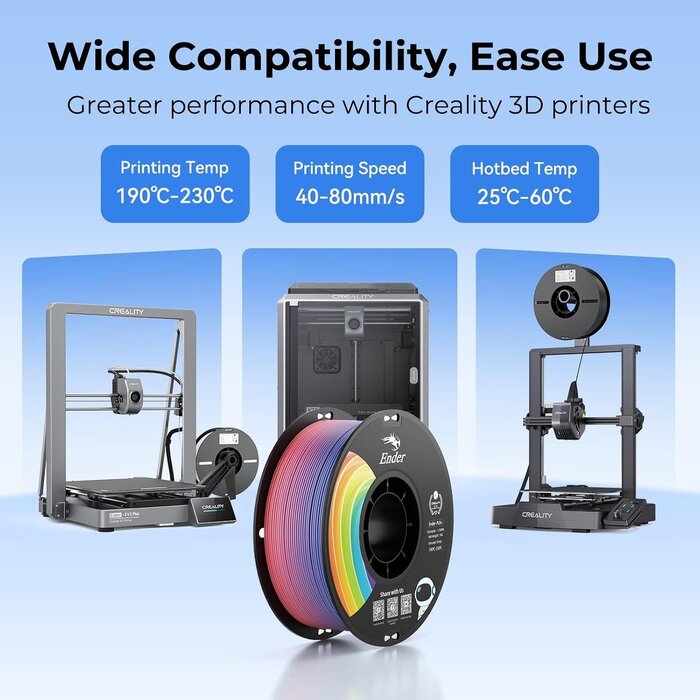 Creality CREALITY-PLA+-RNBW - Creality PLA+ 3D Printer Filament 1.75mm, Rainbow,1KG, 1-Pack