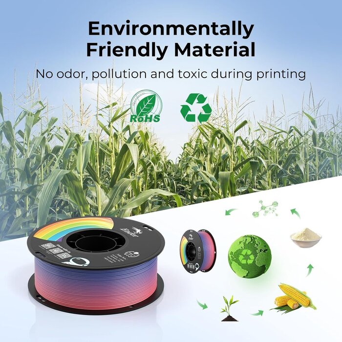 Creality CREALITY-PLA+-RNBW - Creality PLA+ 3D Printer Filament 1.75mm, Rainbow,1KG, 1-Pack