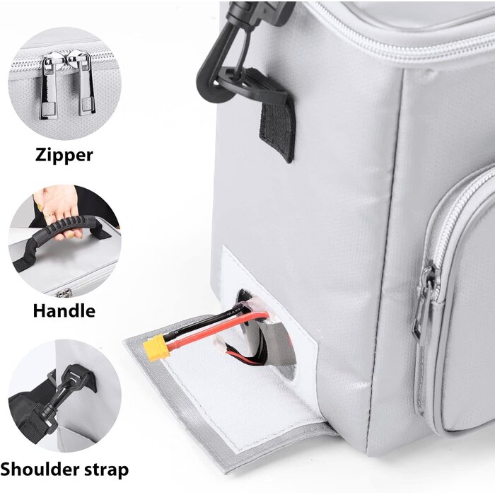 10x9x6-LIPO-BAG - Tamfile Fireproof Lipo Battery Bag with 4200°F Heat Insulated, Fireproof Battery Pack with Pockets, Explosionproof Lipo Safe Bag for Storage, Transport and Charging
