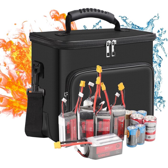 10x9x6-LIPO-BAG - Tamfile Fireproof Lipo Battery Bag with 4200°F Heat Insulated, Fireproof Battery Pack with Pockets, Explosionproof Lipo Safe Bag for Storage, Transport and Charging