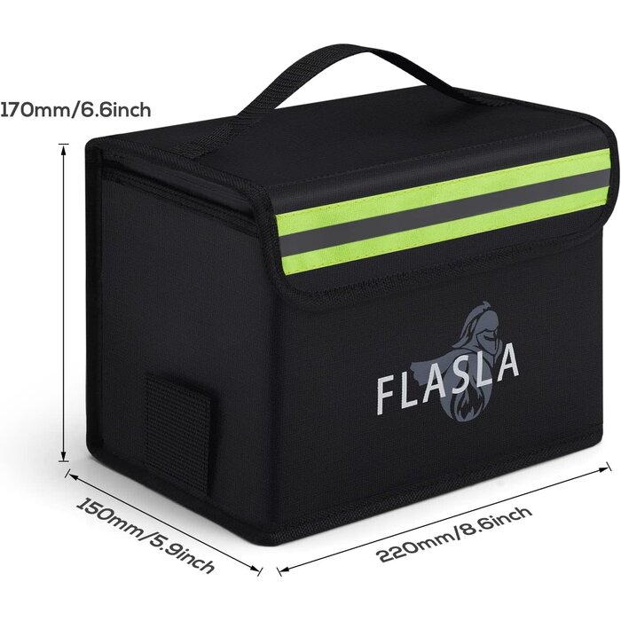 FS-LB-01 - FLASLD FLASLD Lipo Battery Safe Bag Fireproof Explosionproof Bag for Charge & Storage, 8.6 x 6.7 x 5.9 in RC Lipo Guard Pouch with Large Capacity