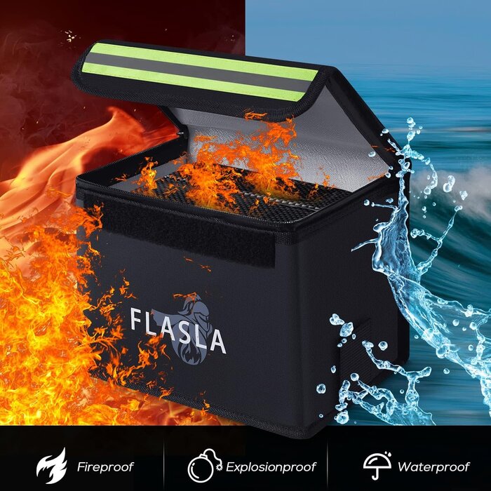 FS-LB-01 - FLASLD FLASLD Lipo Battery Safe Bag Fireproof Explosionproof Bag for Charge & Storage, 8.6 x 6.7 x 5.9 in RC Lipo Guard Pouch with Large Capacity