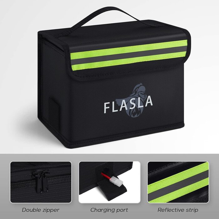 FS-LB-01 - FLASLD FLASLD Lipo Battery Safe Bag Fireproof Explosionproof Bag for Charge & Storage, 8.6 x 6.7 x 5.9 in RC Lipo Guard Pouch with Large Capacity