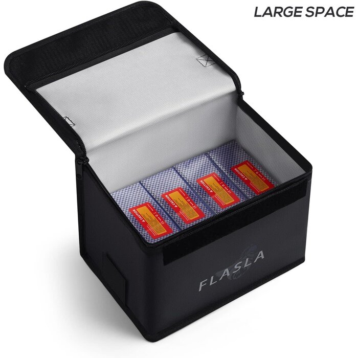 FS-LB-01 - FLASLD FLASLD Lipo Battery Safe Bag Fireproof Explosionproof Bag for Charge & Storage, 8.6 x 6.7 x 5.9 in RC Lipo Guard Pouch with Large Capacity