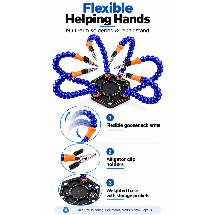 SPIDER-HANDS - YoungRC Soldering Station with 6 Flexible Soldering Helping Hand Arms Soldering Tool for DIY Soldering, Assembly, Repair, Modeling, Hobby