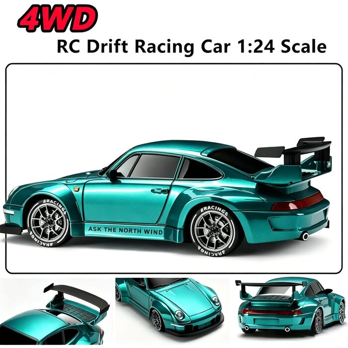 S917 - PIWIJOY 1/24 Scale Ask the North Wind RC Drift Car, 1:24 Scale Remote Control Vehicle with LED Lights, Drifting Tires & Two Batteries, Racing Sports Toy Idea Gift for Adults Boys Girls and Kids (Lake Blue)