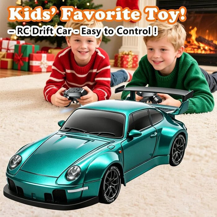 S917 - PIWIJOY 1/24 Scale Ask the North Wind RC Drift Car, 1:24 Scale Remote Control Vehicle with LED Lights, Drifting Tires & Two Batteries, Racing Sports Toy Idea Gift for Adults Boys Girls and Kids (Lake Blue)
