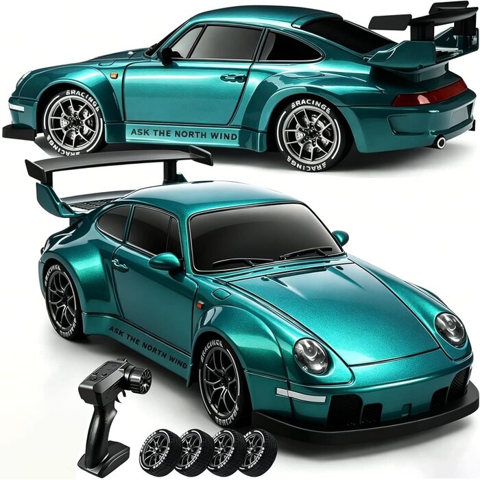 S917 - PIWIJOY 1/24 Scale Ask the North Wind RC Drift Car, 1:24 Scale Remote Control Vehicle with LED Lights, Drifting Tires & Two Batteries, Racing Sports Toy Idea Gift for Adults Boys Girls and Kids (Lake Blue)
