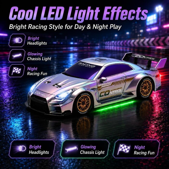 Q228 - UAKKYV Purple Racing Lorem Ipsum 1/24 Scale Remote Control Drift Racing Car 4WD High Speed with LED Lights 2.4GHz 20KM/H High Speed RC Car with Drifting Tires, Sport Racing Hobby RC Cars