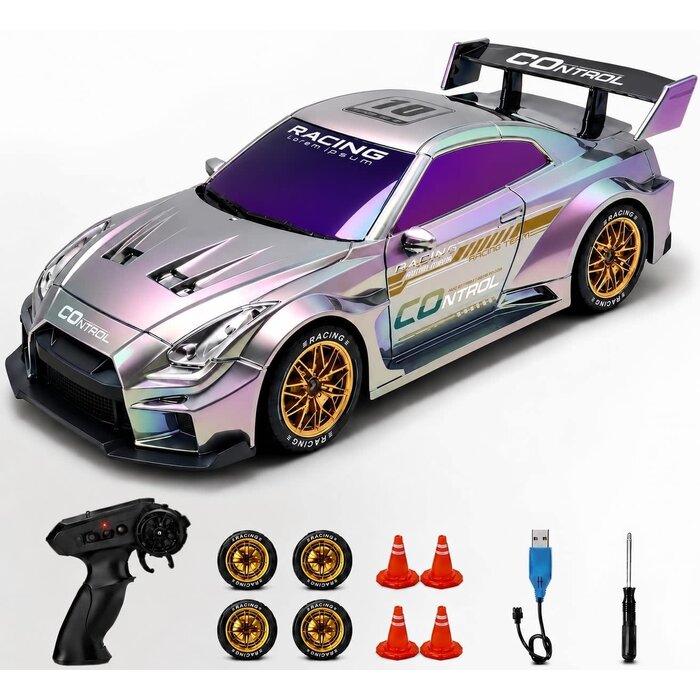 Q228 - UAKKYV Purple Racing Lorem Ipsum 1/24 Scale Remote Control Drift Racing Car 4WD High Speed with LED Lights 2.4GHz 20KM/H High Speed RC Car with Drifting Tires, Sport Racing Hobby RC Cars