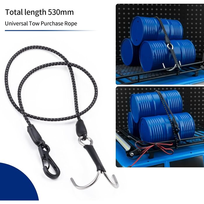10023JGG - JGGZONE 1/10 RC Crawler Kinetic Winch Strap Elastic Force Escape Rope with Rescue Trailer Hook 20 Inch RC Tow Truck Escape Rope for Axial SCX10 TRX4 Upgrade Parts