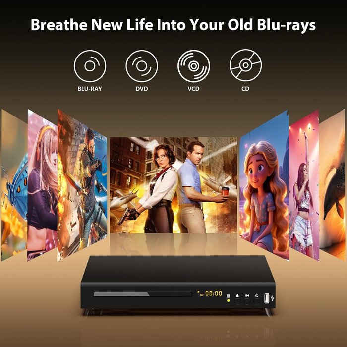 NUTROMO-BLU-RAY - NUTROMO Blu Ray DVD Player Dolby Digital TrueHD/DTS and 1080P Full HD Play Region A Blu-Rays & DVD Region 1, Supports 128G USB, HDMI/AV/Coaxial Output, Built-in PAL/NTSC with HDMI/AV Cable