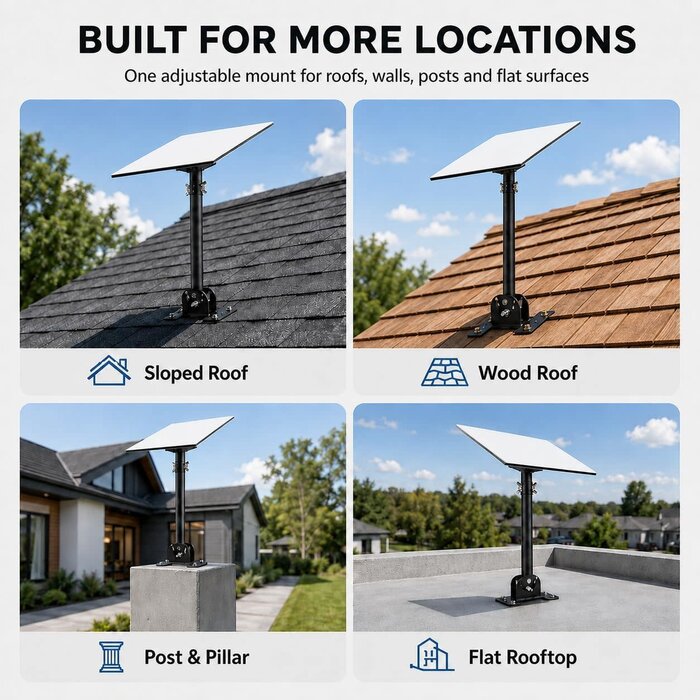 Sl-WM-001 - UBRINEXY Starlink V5 Roof Mount, Works with Original V5 Pipe Adapter Heavy Duty Steel Mount for Standard Mini Gen 3 4 4X, 360 Degree Rotating Adapter, 180 Degree Adjustable Base, 17.7 Inch Straight Pole
