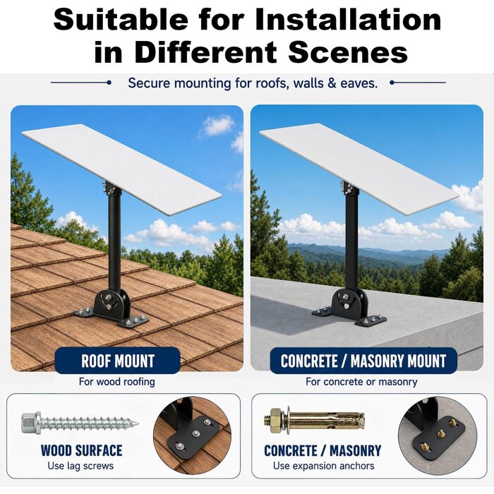 Sl-WM-001 - UBRINEXY Starlink V5 Roof Mount, Works with Original V5 Pipe Adapter Heavy Duty Steel Mount for Standard Mini Gen 3 4 4X, 360 Degree Rotating Adapter, 180 Degree Adjustable Base, 17.7 Inch Straight Pole