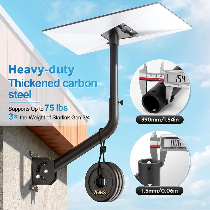 ZJ-A02 - BEIDUONA Adjustable Mount for Starlink Standard Gen 3 (4/4X/V3), Roof & Wall Mounting Kit with 30-Inch Extension Tube, No-Disassembly Angle & Height Adjustment Satellite Finders (Black)